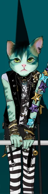 Cat bookmarks featuring a punk cat with dramatic spiked hair